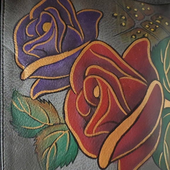 Anuschka Grey handpainted rose animal print safari hobo shoulder bag nwot - Picture 10 of 16